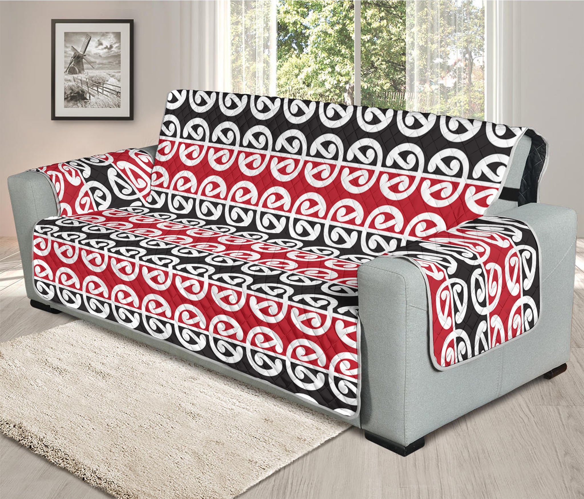 Maori Kowhaiwhai Pattern Print Oversized Sofa Protector