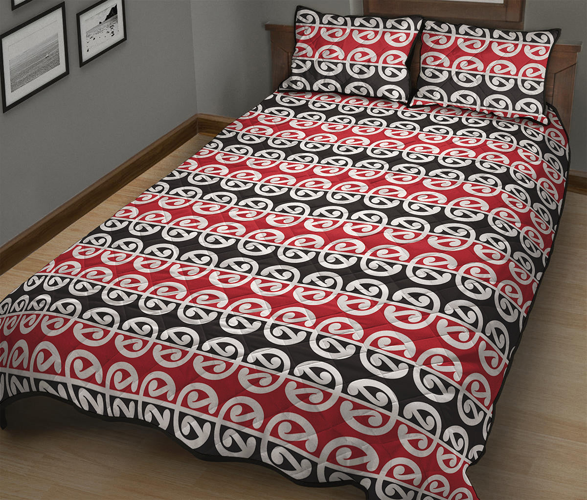 Maori Kowhaiwhai Pattern Print Quilt Bed Set