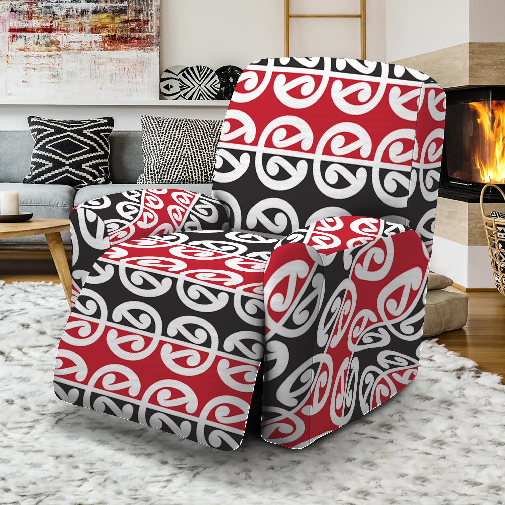 Maori Kowhaiwhai Pattern Print Recliner Slipcover