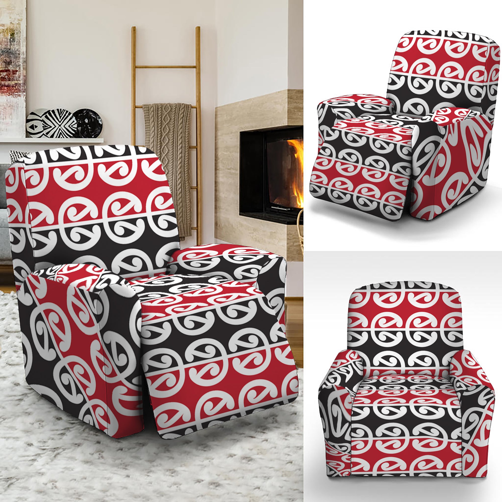 Maori Kowhaiwhai Pattern Print Recliner Slipcover