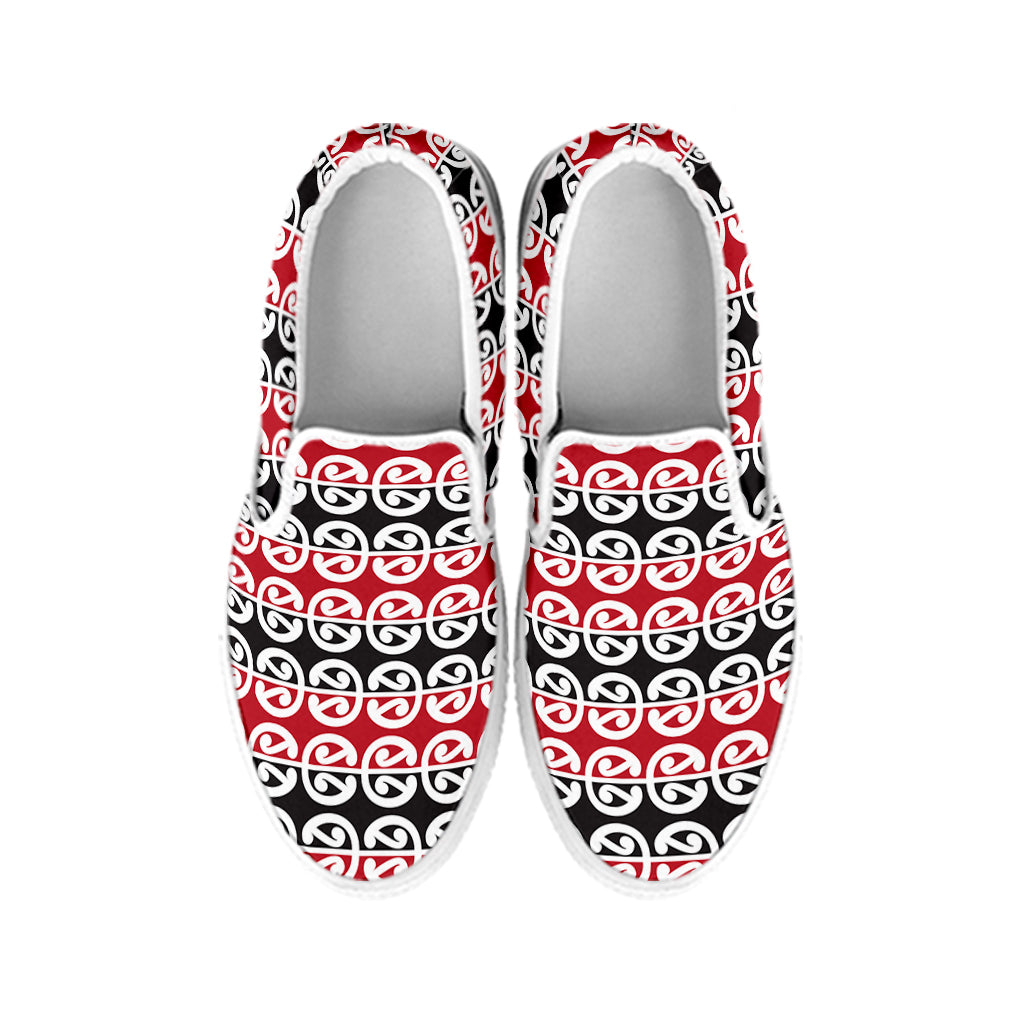 Maori Kowhaiwhai Pattern Print White Slip On Shoes