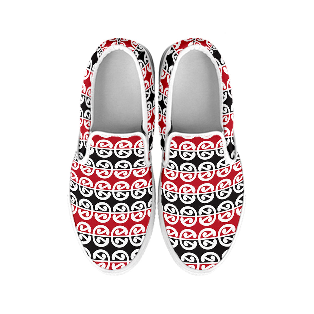 Maori Kowhaiwhai Pattern Print White Slip On Shoes