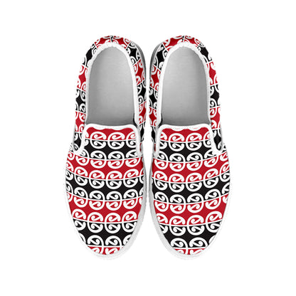 Maori Kowhaiwhai Pattern Print White Slip On Shoes
