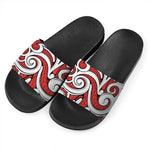 Maori Kowhaiwhai Tribal Polynesian Print Black Slide Sandals