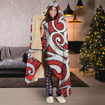 Maori Kowhaiwhai Tribal Polynesian Print Hooded Blanket