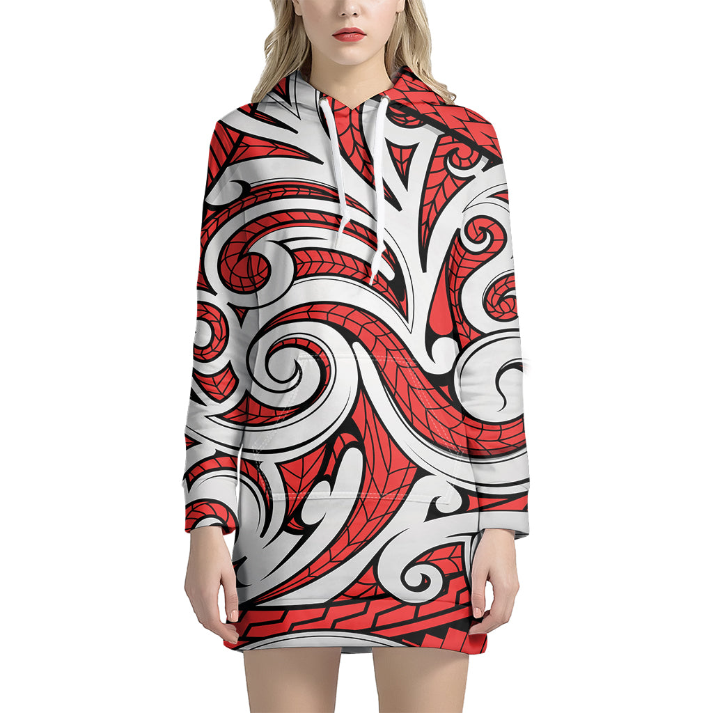 Maori Kowhaiwhai Tribal Polynesian Print Hoodie Dress