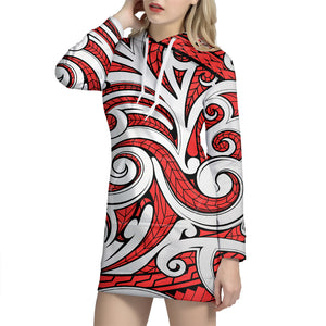 Maori Kowhaiwhai Tribal Polynesian Print Hoodie Dress