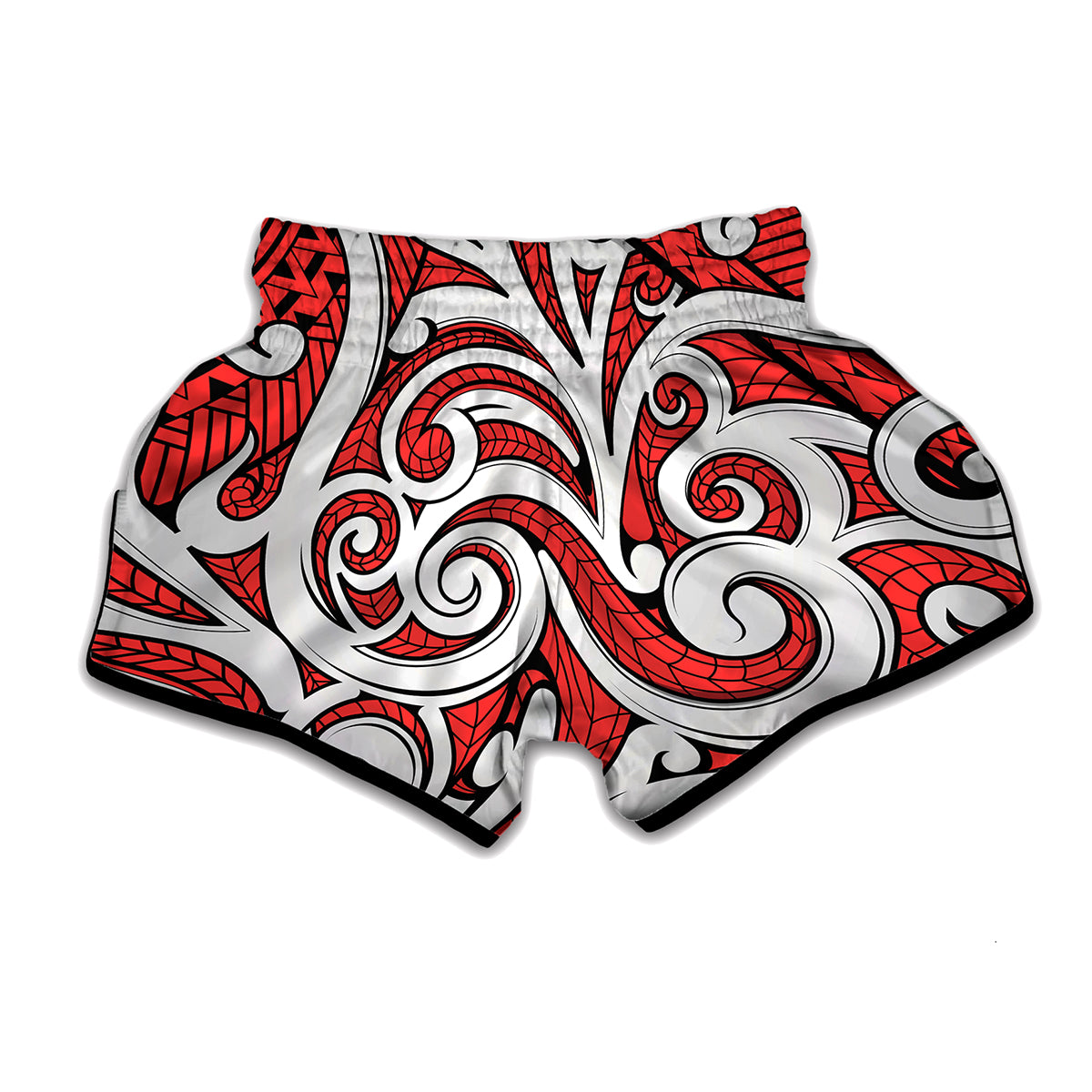 Maori Kowhaiwhai Tribal Polynesian Print Muay Thai Boxing Shorts