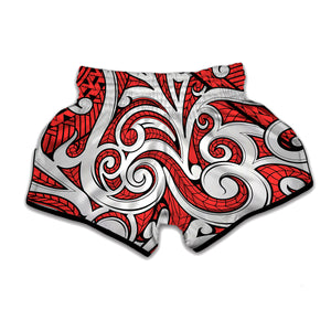 Maori Kowhaiwhai Tribal Polynesian Print Muay Thai Boxing Shorts