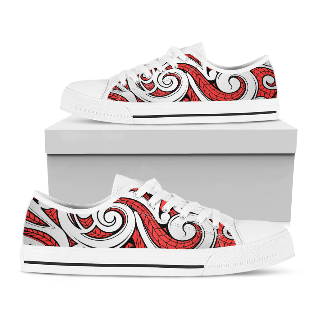 Maori Kowhaiwhai Tribal Polynesian Print White Low Top Shoes