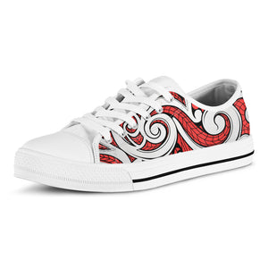 Maori Kowhaiwhai Tribal Polynesian Print White Low Top Shoes