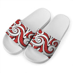 Maori Kowhaiwhai Tribal Polynesian Print White Slide Sandals