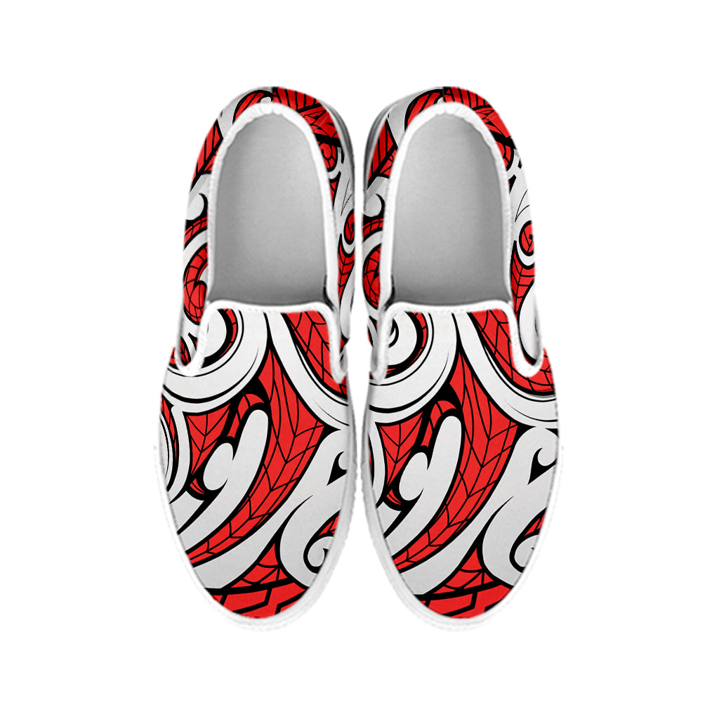 Maori Kowhaiwhai Tribal Polynesian Print White Slip On Shoes