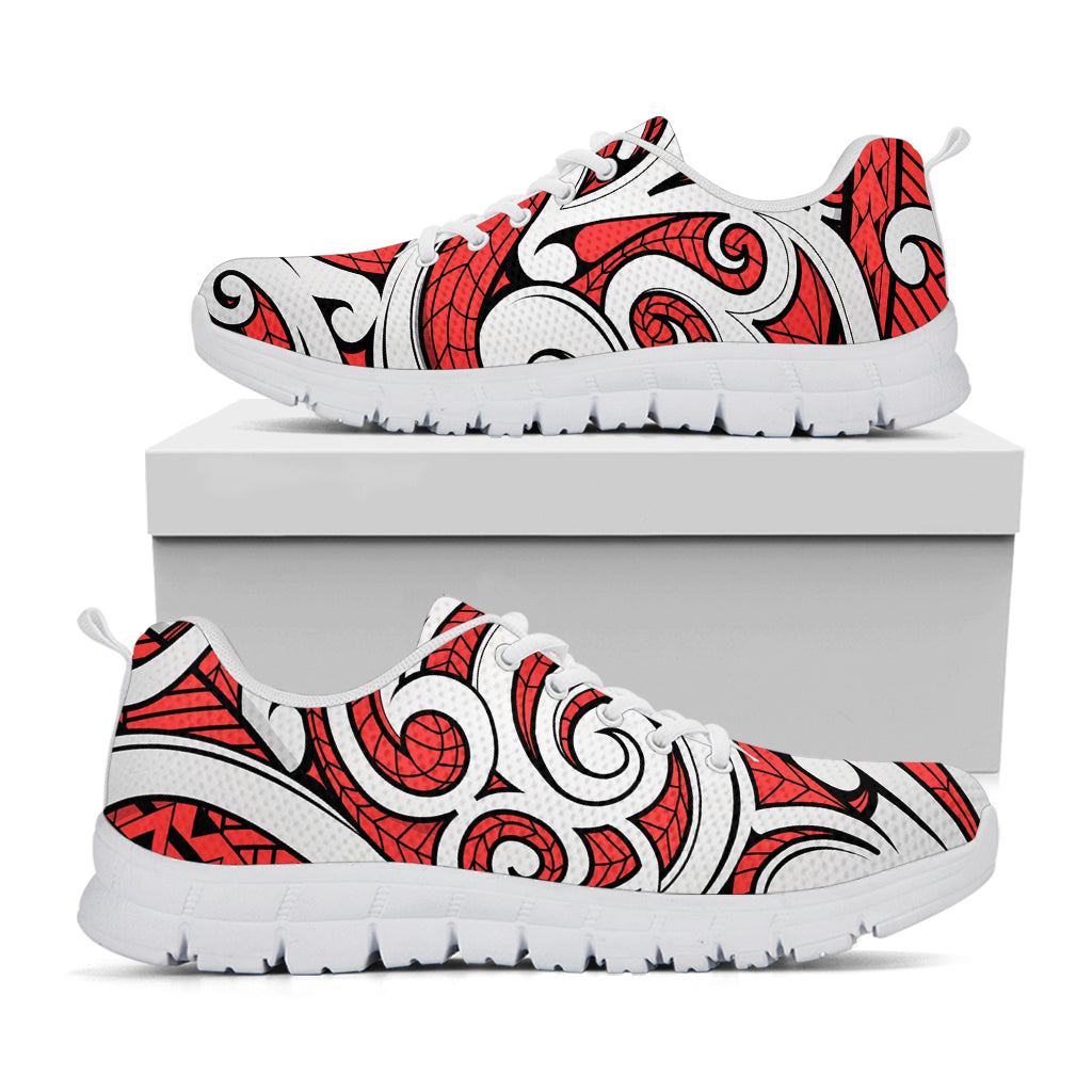 Maori Kowhaiwhai Tribal Polynesian Print White Sneakers