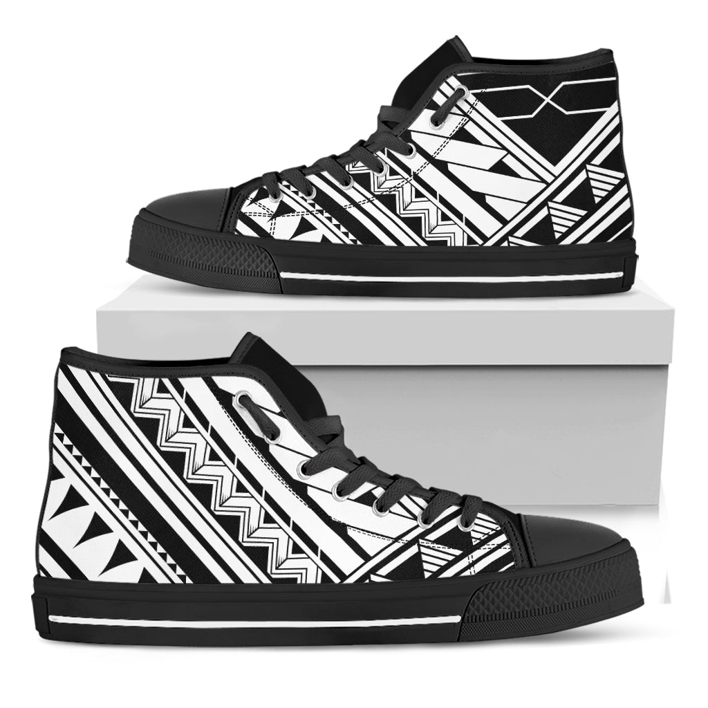 Maori Polynesian Tattoo Pattern Print Black High Top Shoes