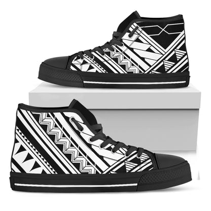 Maori Polynesian Tattoo Pattern Print Black High Top Shoes