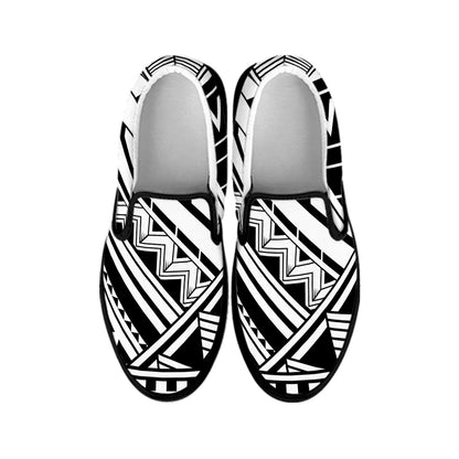 Maori Polynesian Tattoo Pattern Print Black Slip On Shoes