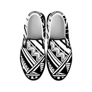 Maori Polynesian Tattoo Pattern Print Black Slip On Shoes