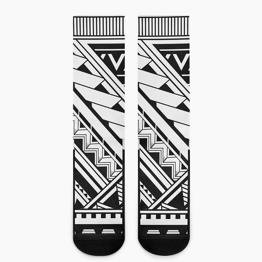 Maori Polynesian Tattoo Pattern Print Crew Socks