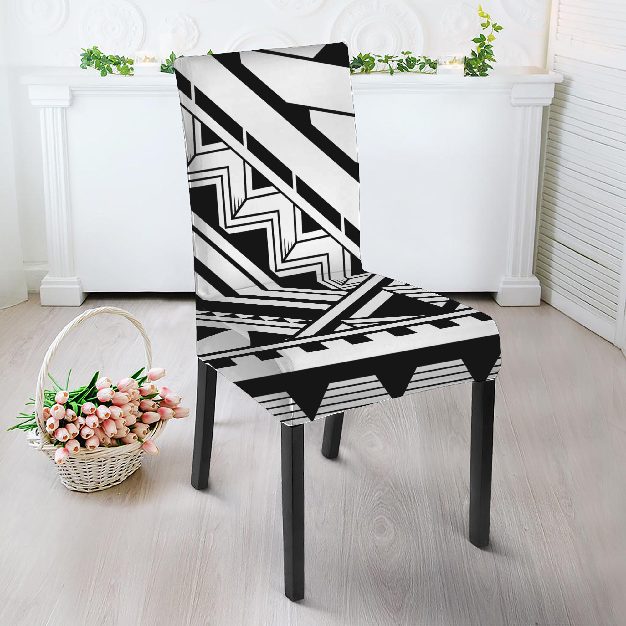 Maori Polynesian Tattoo Pattern Print Dining Chair Slipcover