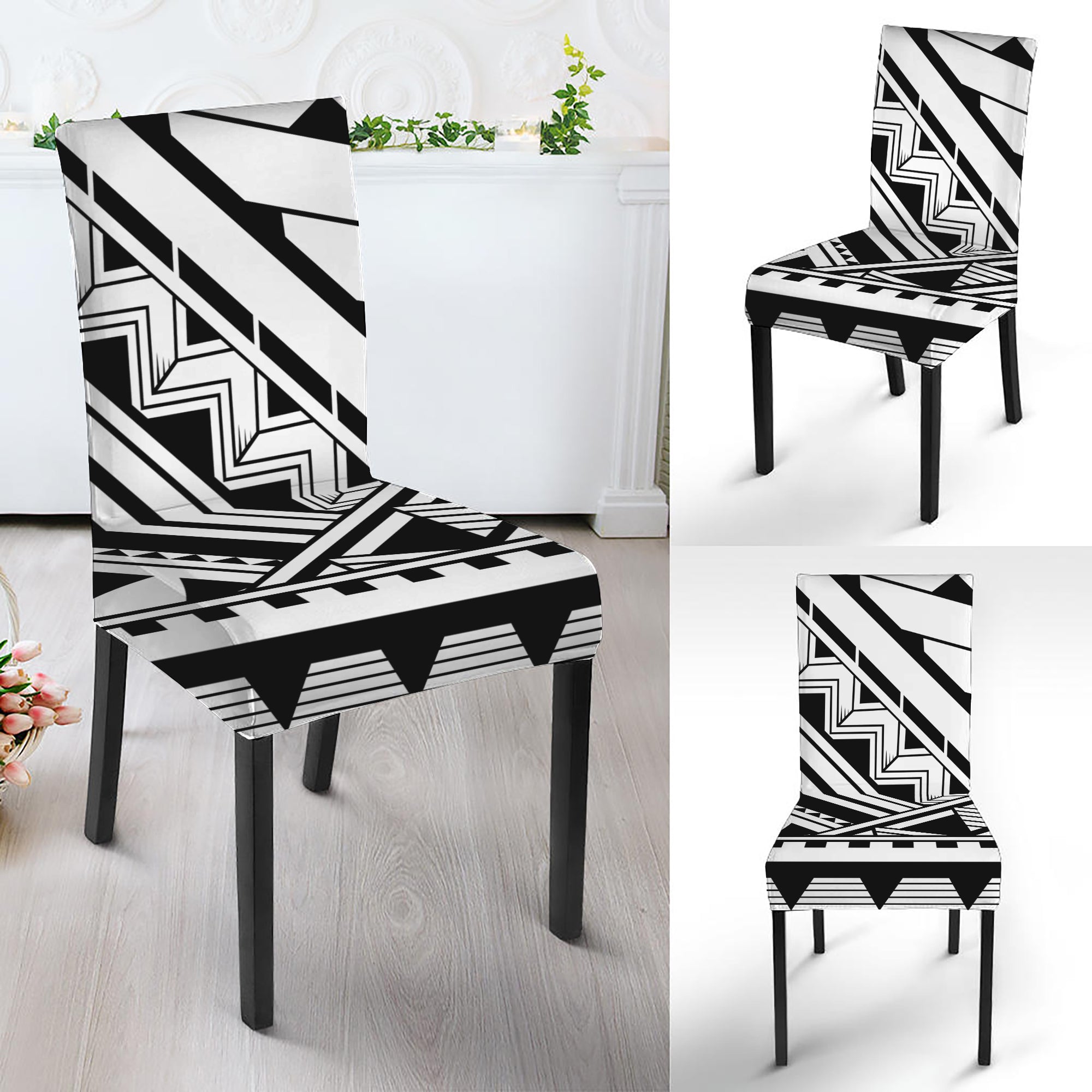 Maori Polynesian Tattoo Pattern Print Dining Chair Slipcover