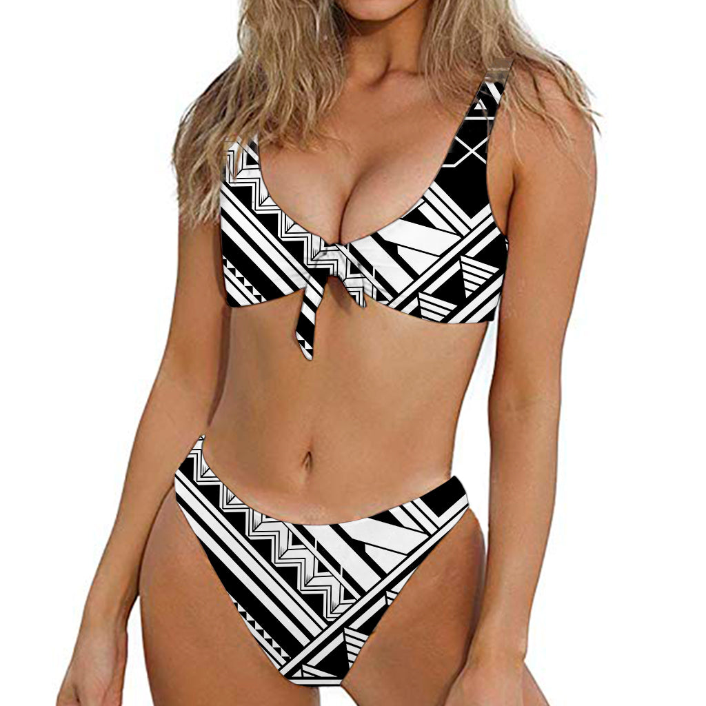 Maori Polynesian Tattoo Pattern Print Front Bow Tie Bikini