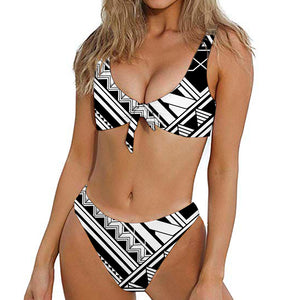 Maori Polynesian Tattoo Pattern Print Front Bow Tie Bikini