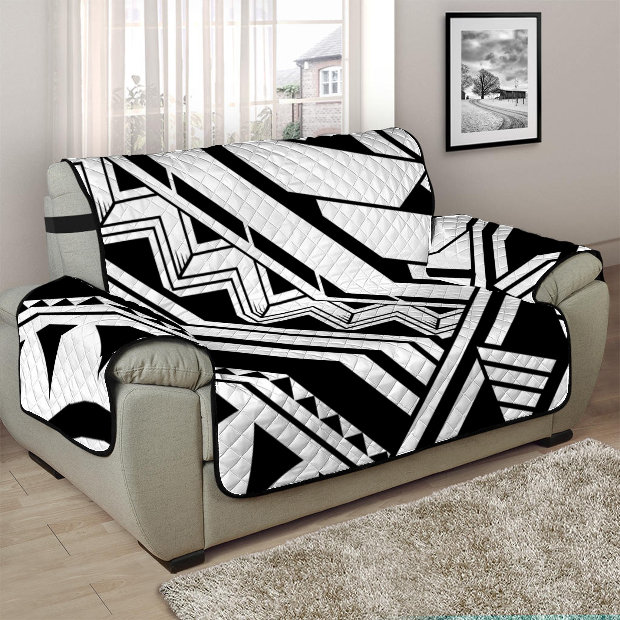 Maori Polynesian Tattoo Pattern Print Half Sofa Protector