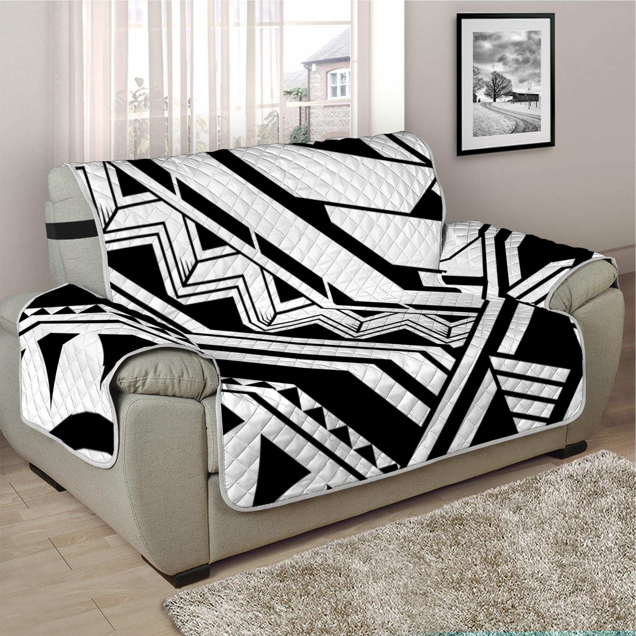 Maori Polynesian Tattoo Pattern Print Half Sofa Protector