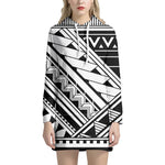 Maori Polynesian Tattoo Pattern Print Hoodie Dress