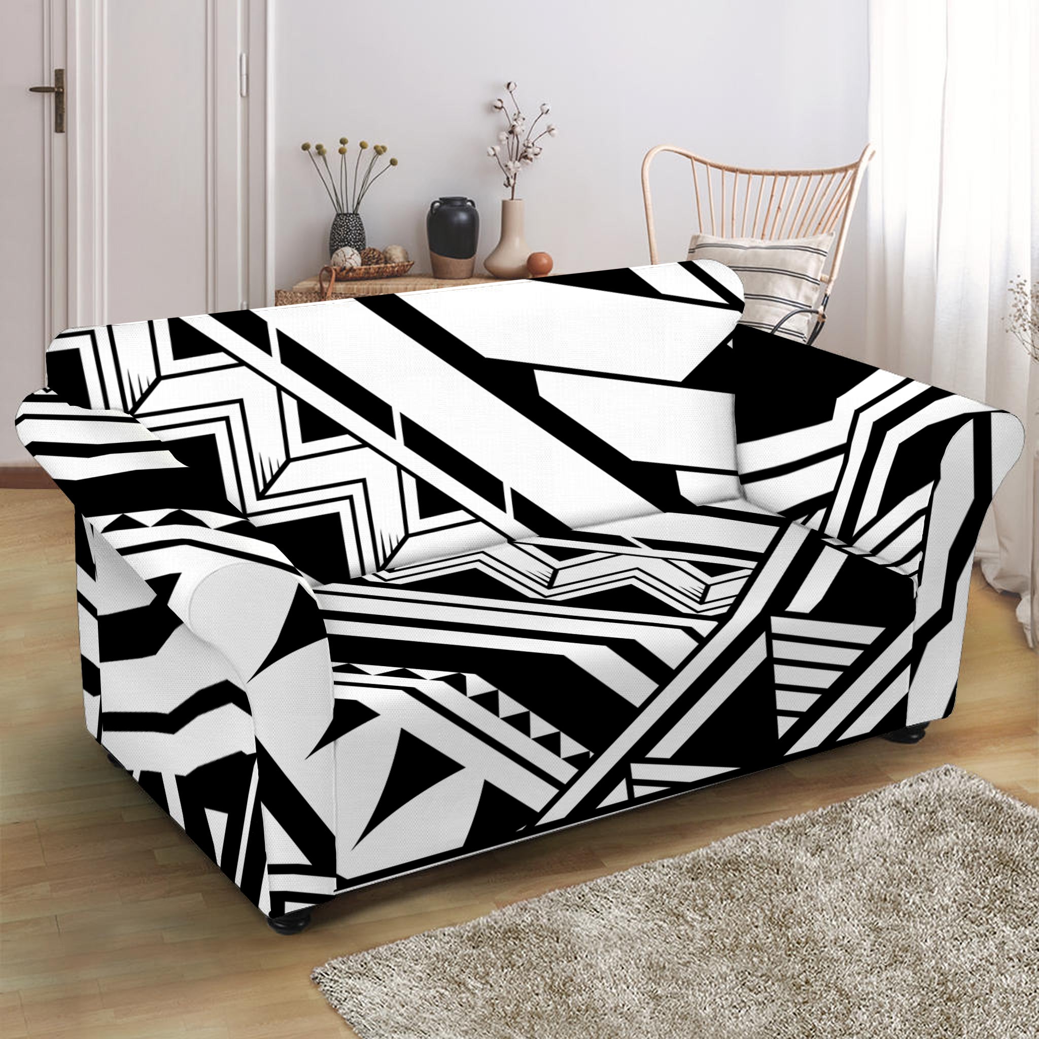 Maori Polynesian Tattoo Pattern Print Loveseat Slipcover