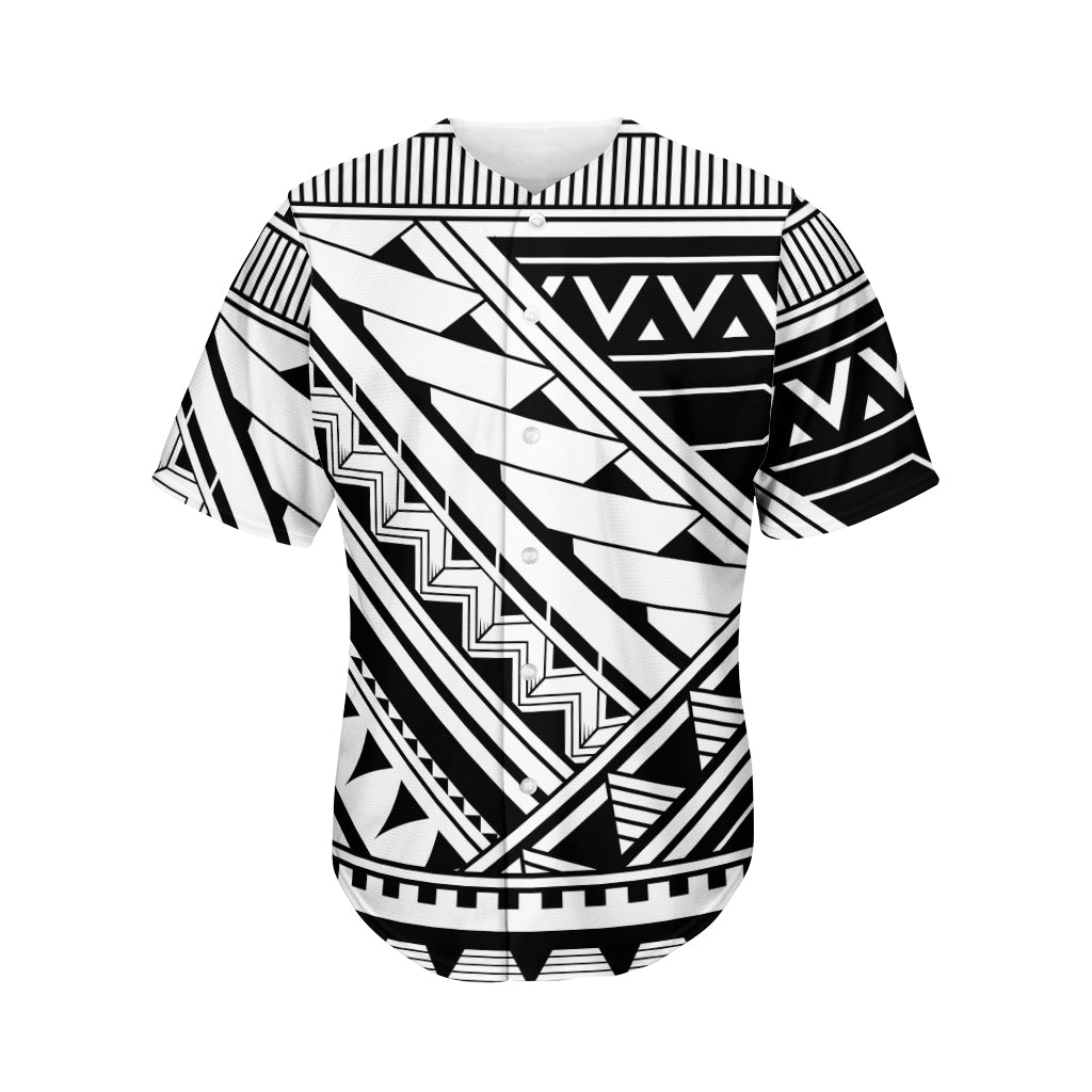 GearFrost Black and White Polynesian Tattoo Print Men's Baseball Jersey