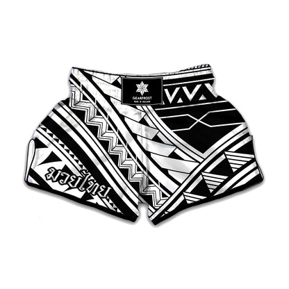 Maori Polynesian Tattoo Pattern Print Muay Thai Boxing Shorts