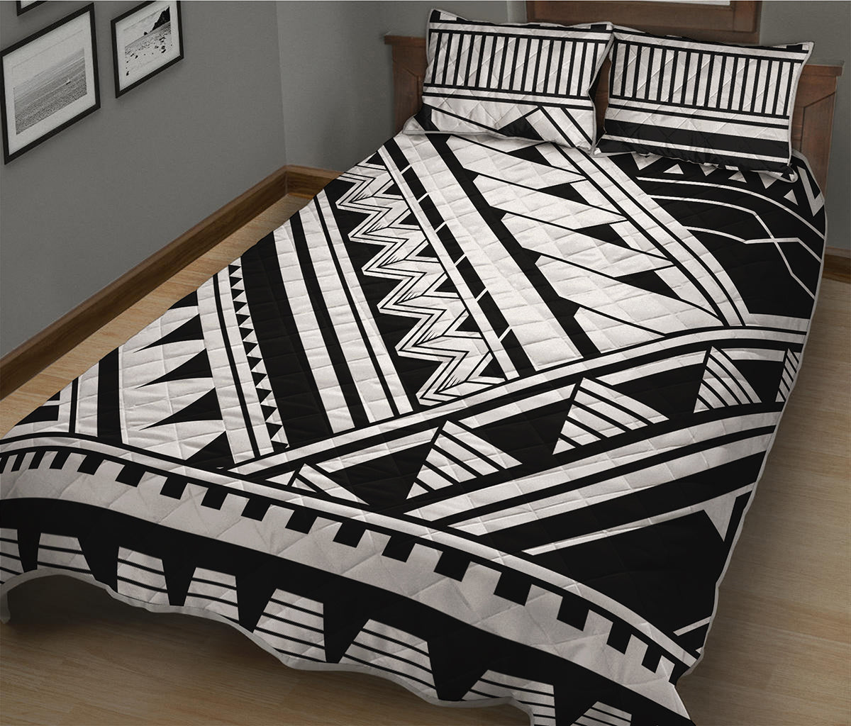 Maori Polynesian Tattoo Pattern Print Quilt Bed Set