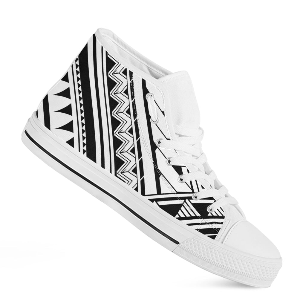 Maori Polynesian Tattoo Pattern Print White High Top Shoes