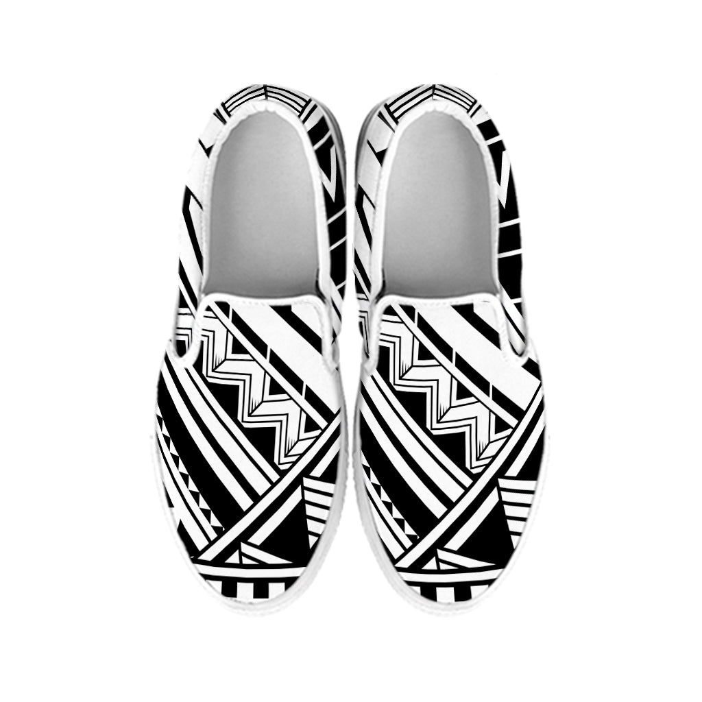 Maori Polynesian Tattoo Pattern Print White Slip On Shoes
