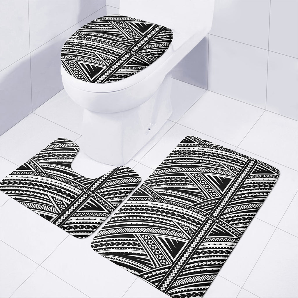 Maori Polynesian Tribal Tattoo Print 3 Piece Bath Mat Set