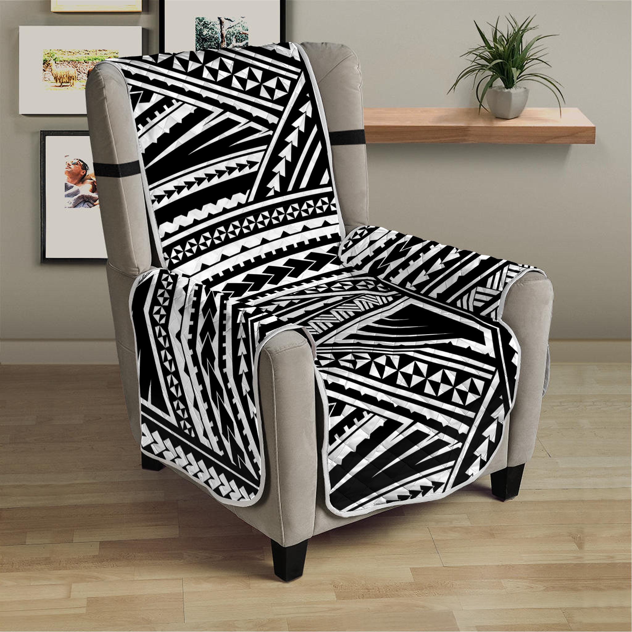 Maori Polynesian Tribal Tattoo Print Armchair Protector