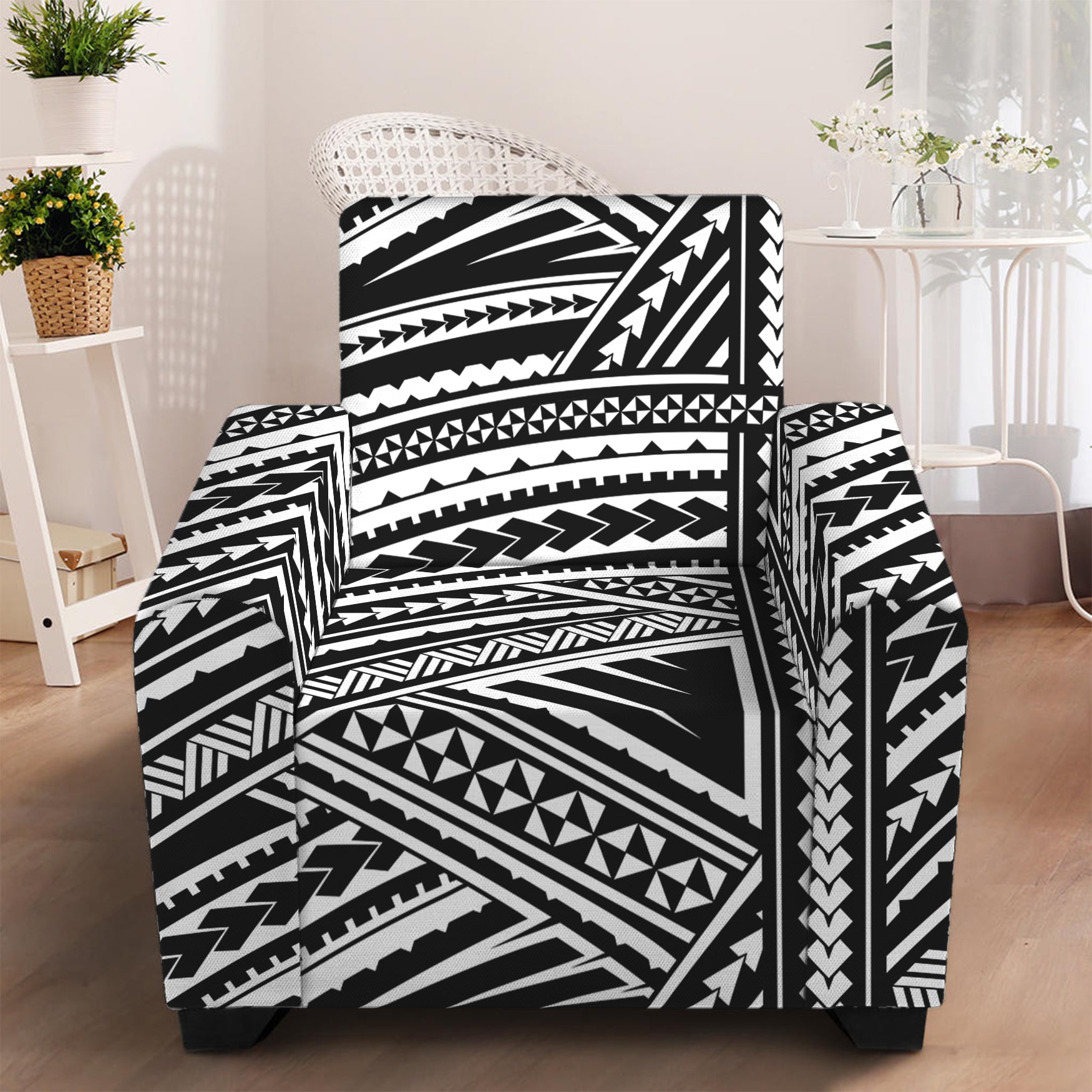 Maori Polynesian Tribal Tattoo Print Armchair Slipcover