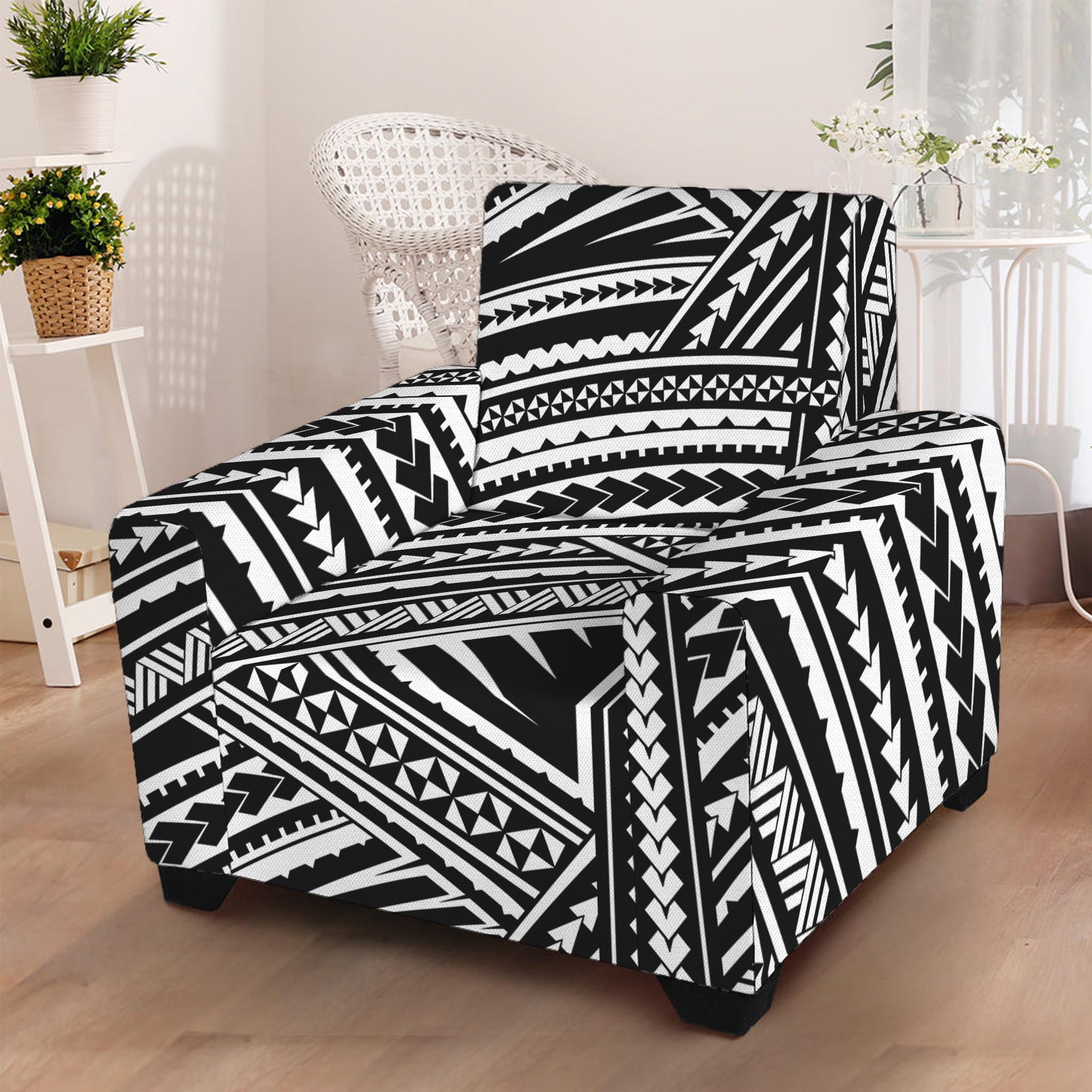 Maori Polynesian Tribal Tattoo Print Armchair Slipcover