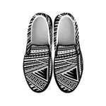 Maori Polynesian Tribal Tattoo Print Black Slip On Shoes