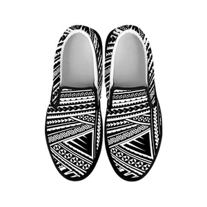 Maori Polynesian Tribal Tattoo Print Black Slip On Shoes