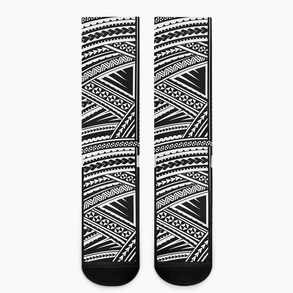 Maori Polynesian Tribal Tattoo Print Crew Socks