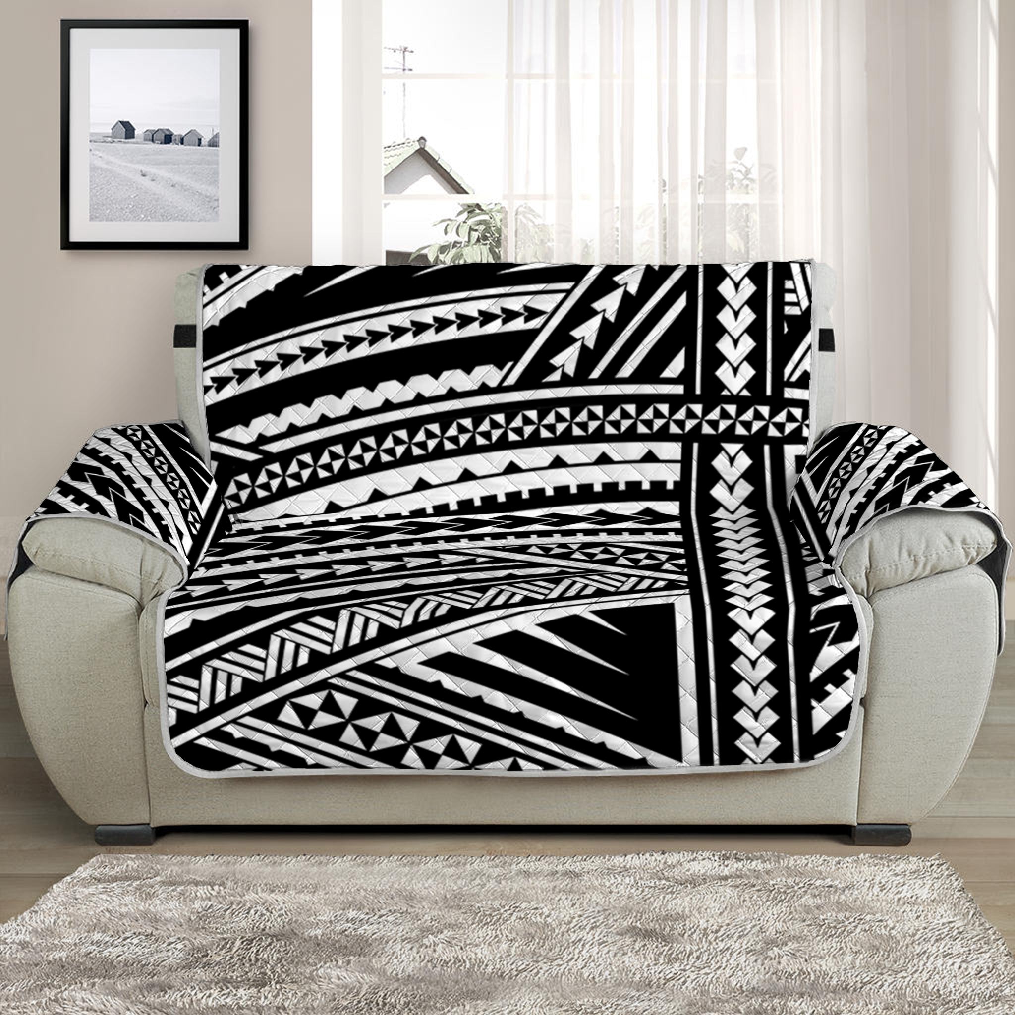 Maori Polynesian Tribal Tattoo Print Half Sofa Protector