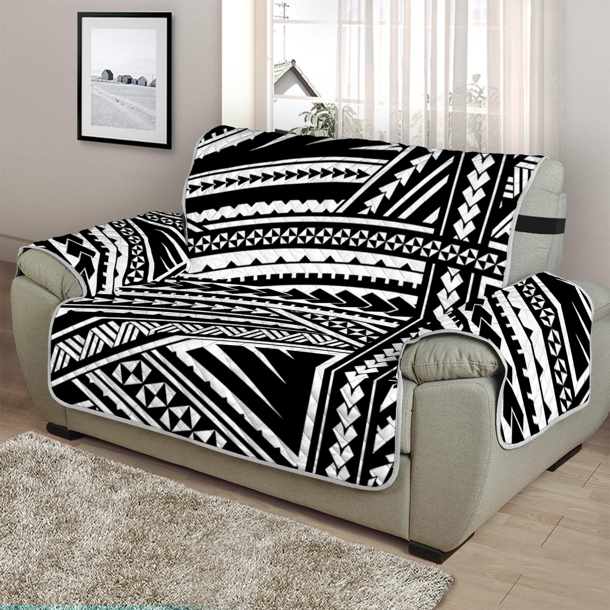 Maori Polynesian Tribal Tattoo Print Half Sofa Protector