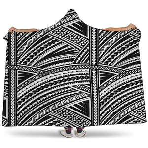 Maori Polynesian Tribal Tattoo Print Hooded Blanket