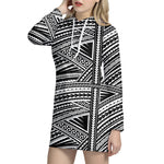 Maori Polynesian Tribal Tattoo Print Hoodie Dress