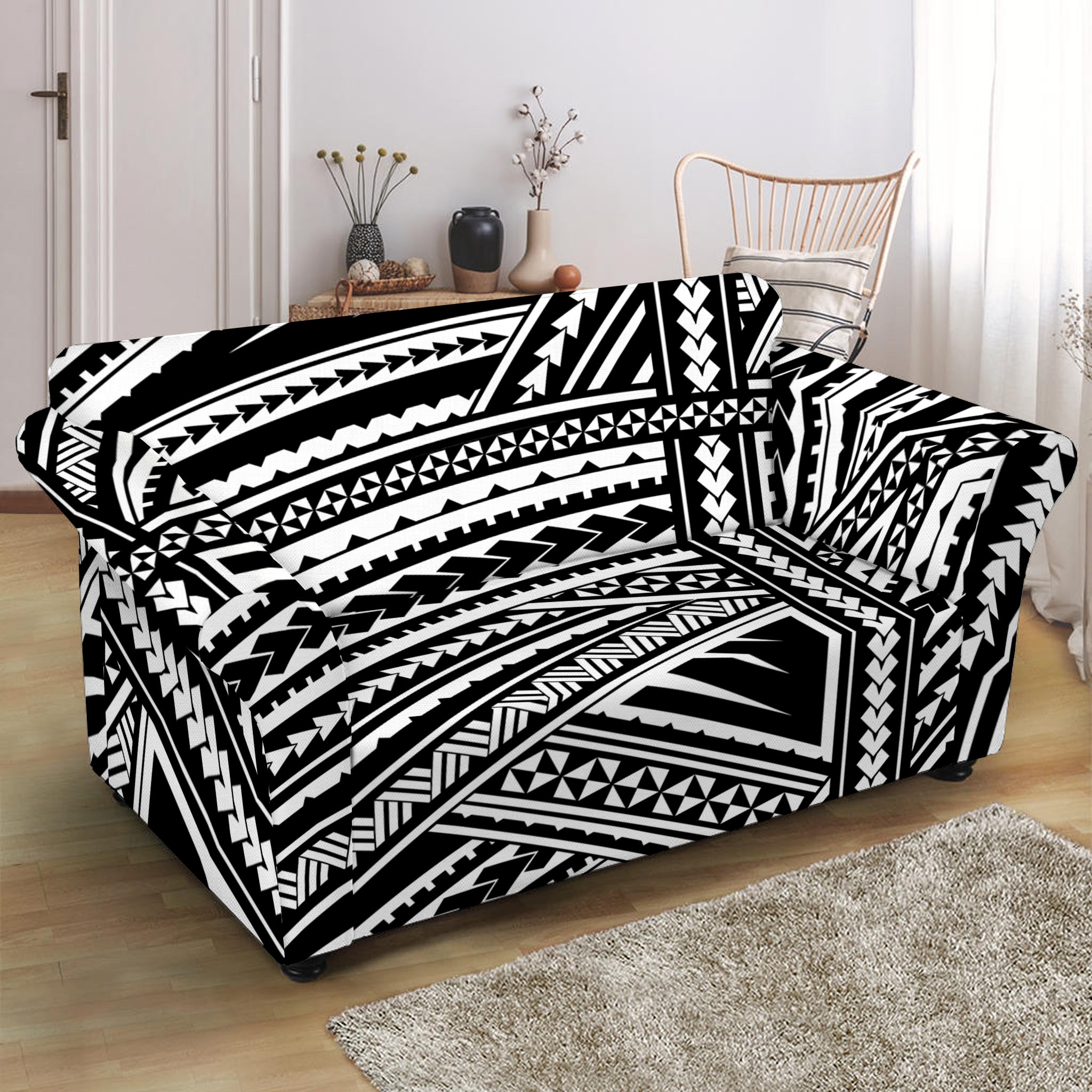 Maori Polynesian Tribal Tattoo Print Loveseat Slipcover