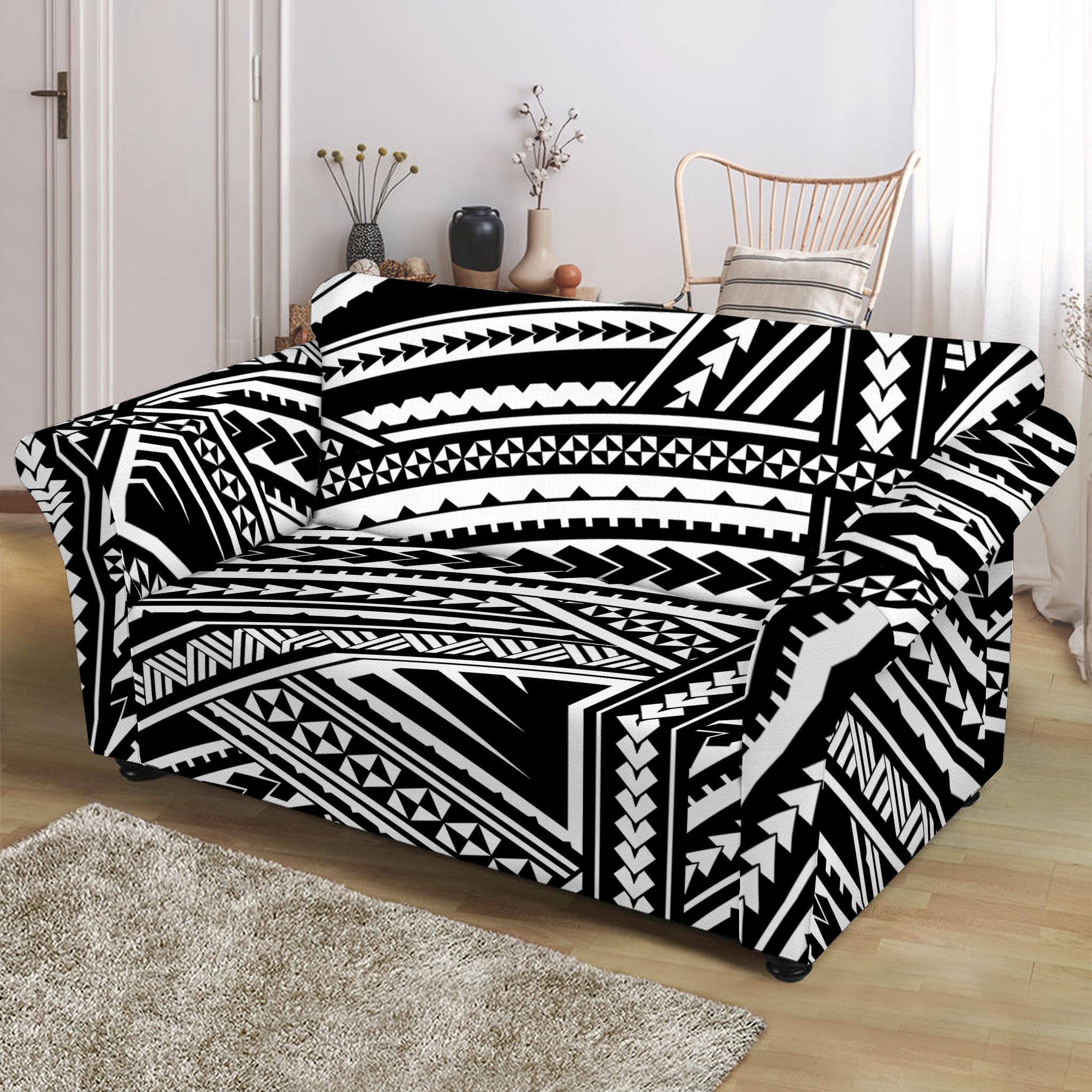 Maori Polynesian Tribal Tattoo Print Loveseat Slipcover