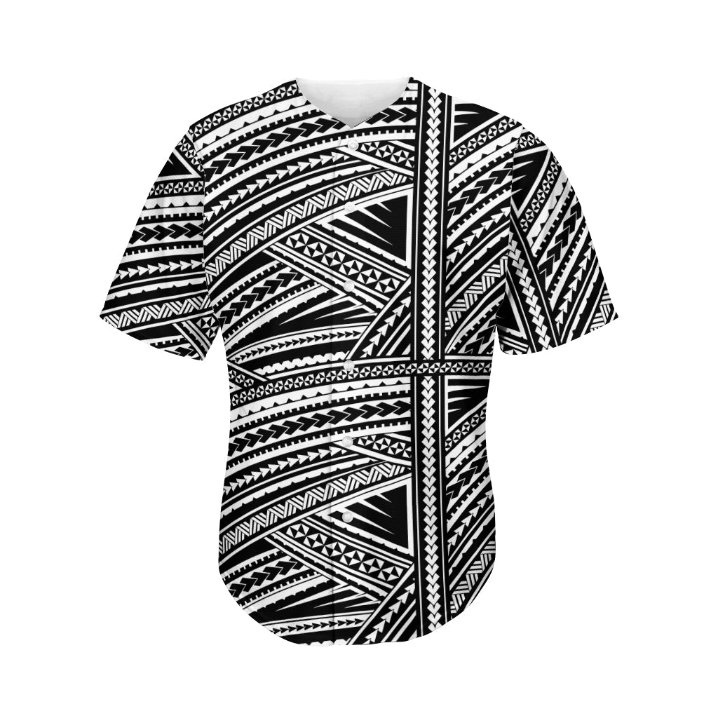 GearFrost Black and White Polynesian Tattoo Print Men's Baseball Jersey